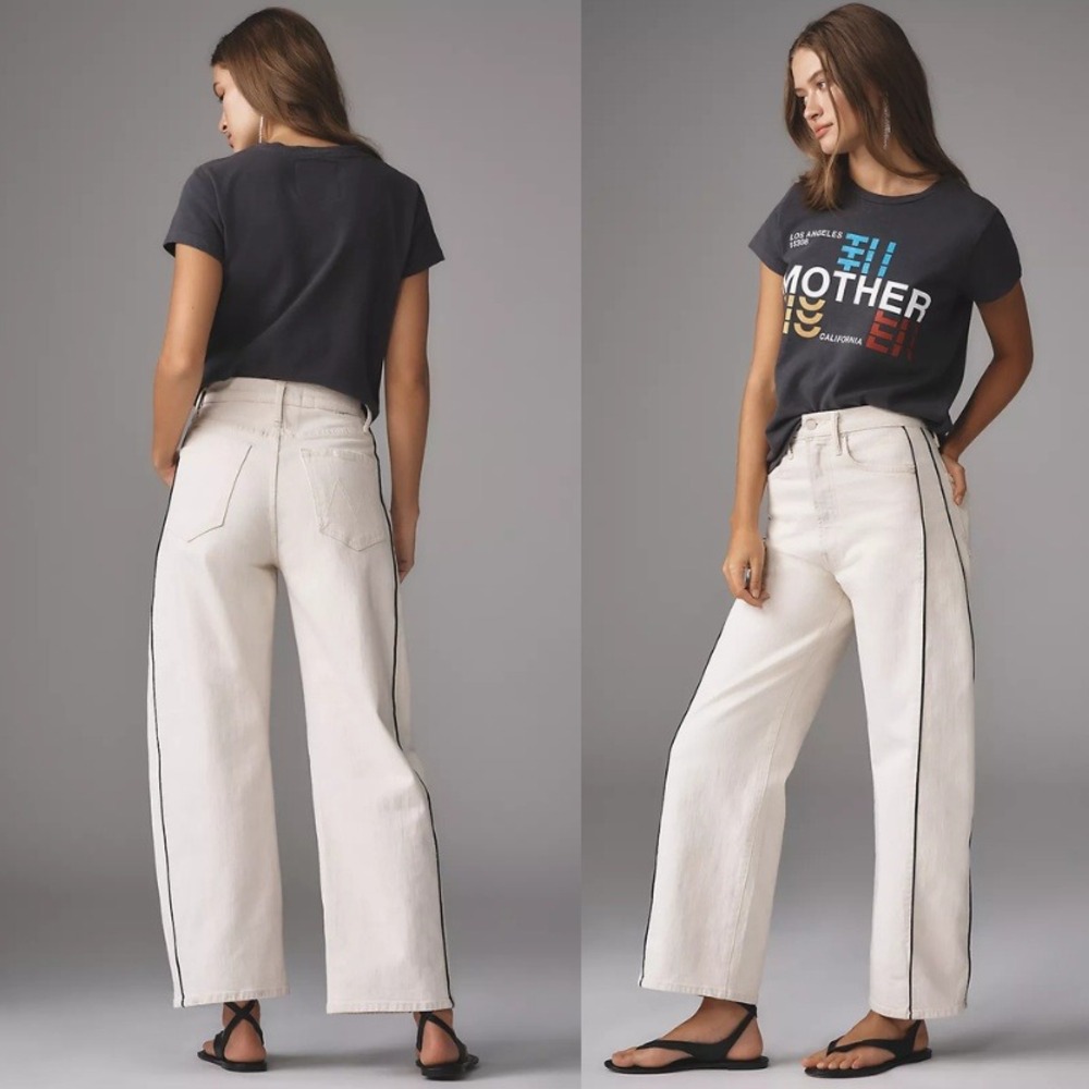 MOTHER The Half Pipe High-Rise Ankle Jeans Ivory Wide Leg Barrel Size 31 - Picture 2 of 12